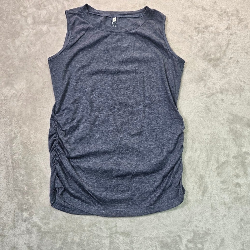 Maternity Ruched Side Sleeveless Tank Top Charcoal Gray Heather Size M